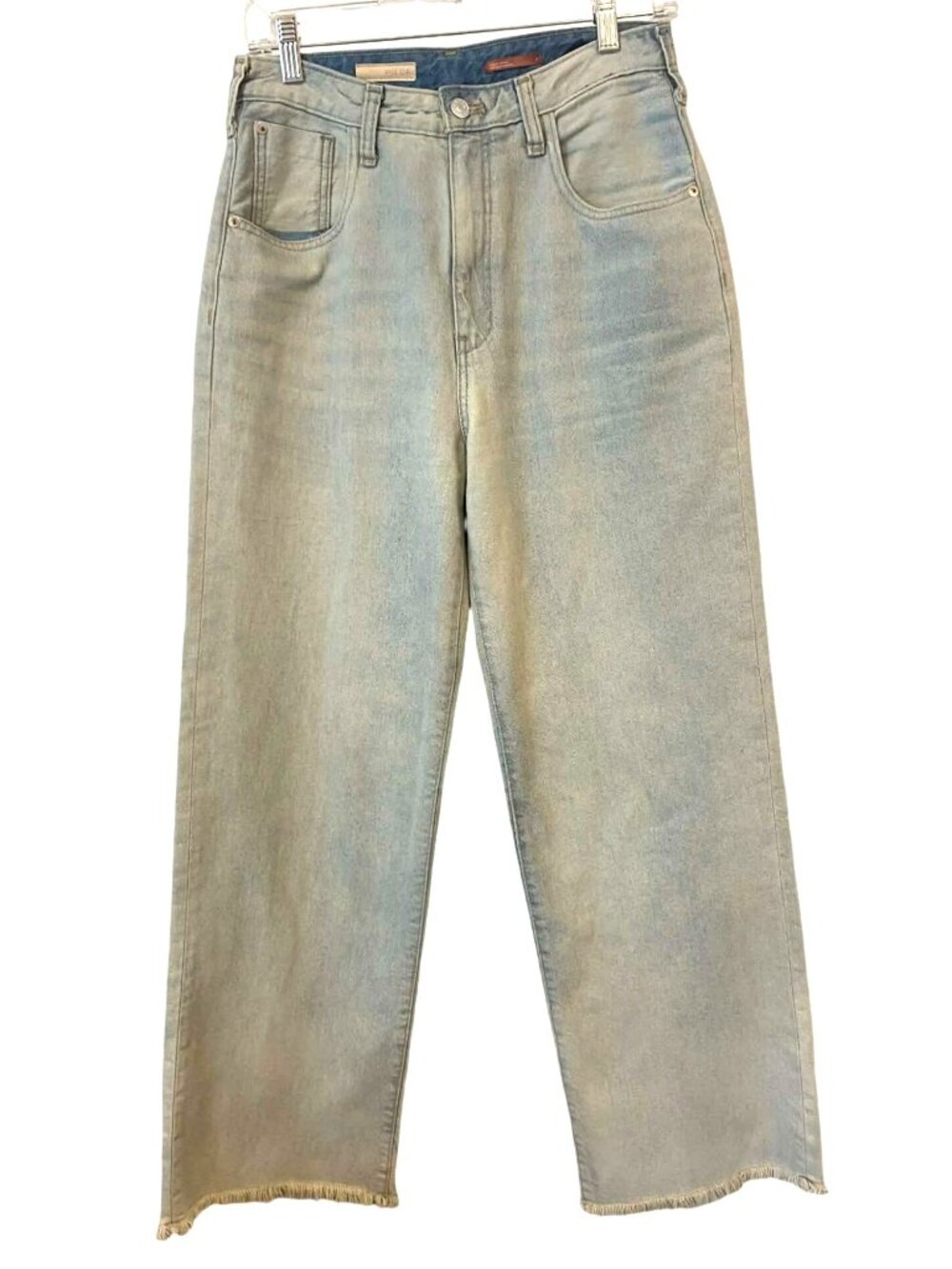 Pilcro Anthropologie Sz 27 Light Wash Jeans Wide LEg Raw Hem Trendy Denim Y2K